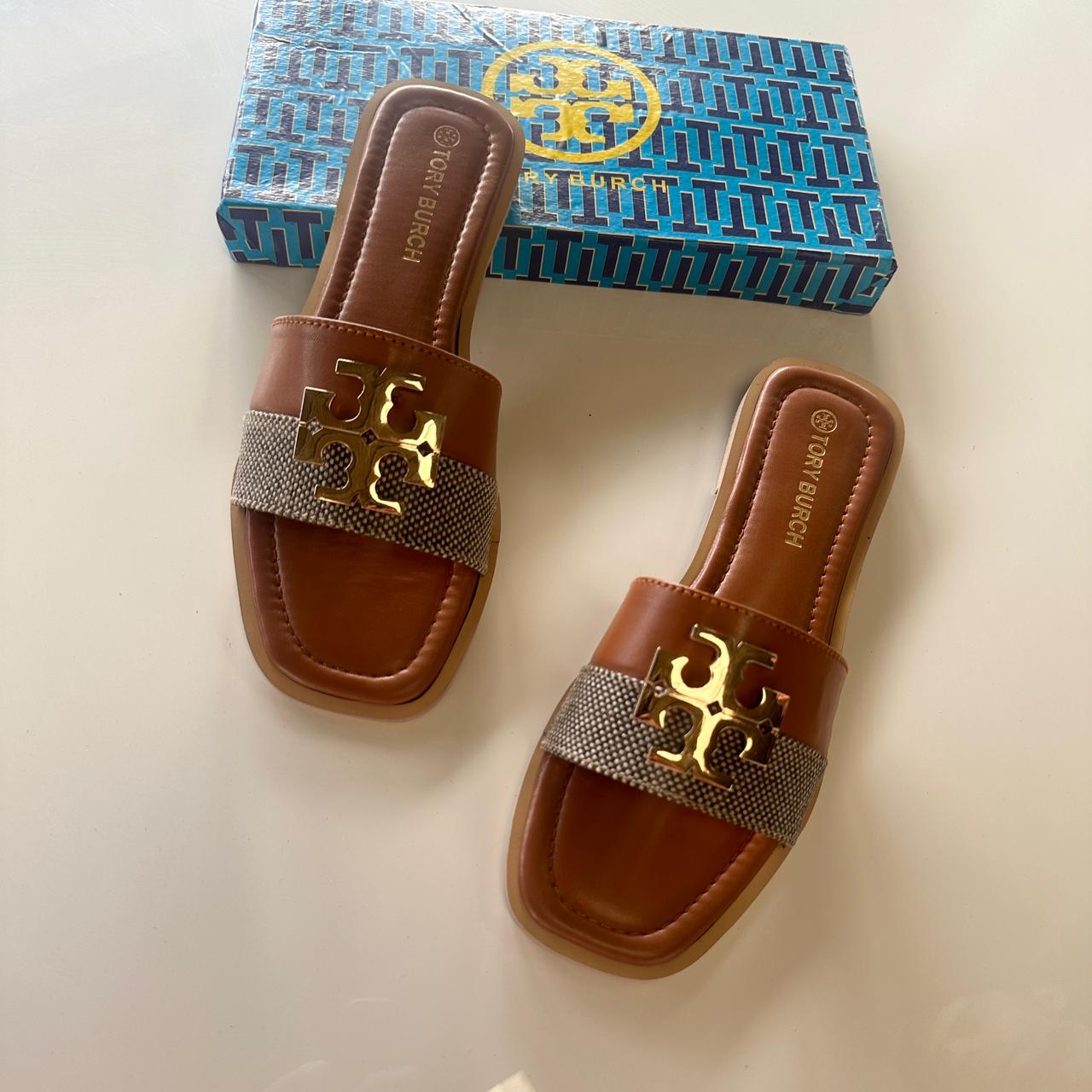 Stylish brown slip-on sandals