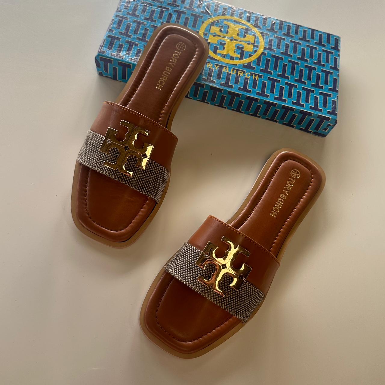 Stylish brown slip-on sandals
