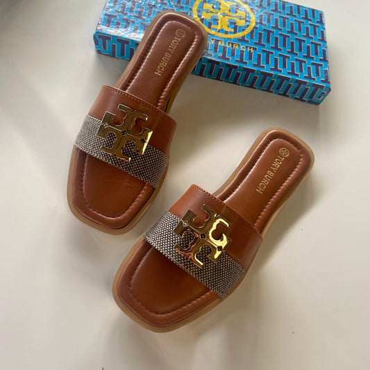 Stylish brown slip-on sandals